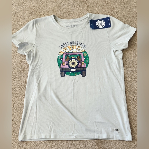 New with tags "Life is Good" Crusher Smoky Mountains tee, Fog Gray in XS & Large - Picture 3 of 4